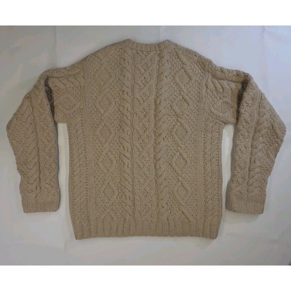 J Crew Sweater Womens M Chunky Knit Lambswool Preppy Fisherman Tan Beige Lattice - Picture 3 of 11